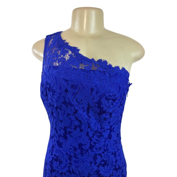 Eliza J Womens One-Shoulder Royal Blue Lace Sheath Dress Sz 4 - New - Picture 4 of 9